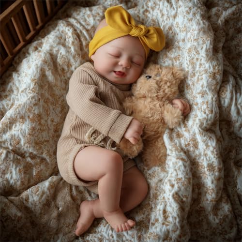 BABESIDE Reborn Baby Puppe - 17 Zoll Reborn Puppe Mädchen, Süßes Lächeln, Realistische Babypuppe mit Weichem Körper, Neugeborenes Mädchen mit Fütterungsset mit Zubehör für Kinder ab 3 Jahren von BABESIDE