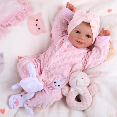 BABESIDE Reborn Baby Mädchen Sunny 17-Zoll-süße, Reborn Puppen lebensecht aus Vinyl, bewegliche lächelnde echte Reborn Puppen mit komplettem Zubehör und Geschenkbox für Geschenke ab 3 Jahren von BABESIDE