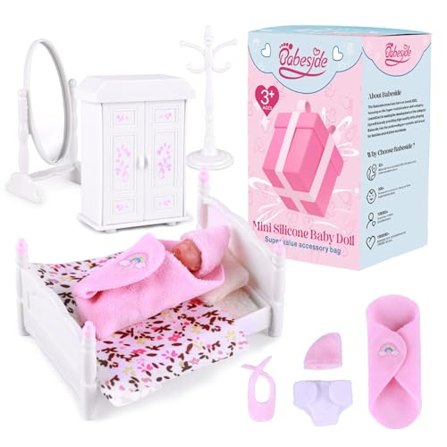 BABESIDE Mini Silikon Reborn Babypuppen - 3 Zoll Entzückende Schlafende Neugeborenen-Babypuppe, Realistische Miniatur Reborn Puppe lebensecht mit Möbel Zubehör, für Kinder ab 3 Jahren (Rosa) von BABESIDE