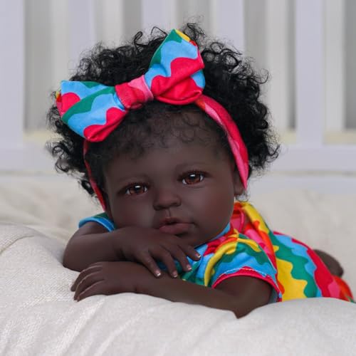 Reborn Baby Puppe Schwarz – 20-Zoll Weicher Stoffkörper, Lebensechte Babypuppen Mädchen mit lockigem Haar, afroamerikanische Babypuppe, die echt aussieht, mit Geschenkbox für Kinder ab 3 Jahren von BABESIDE