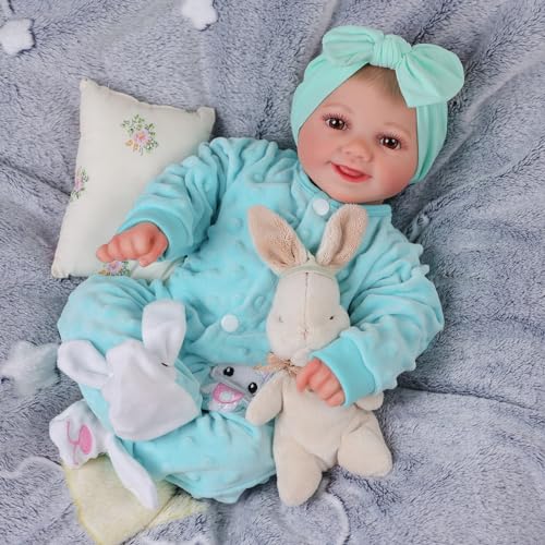 BABESIDE Reborn Puppen Lebensecht Sunny 17 Zoll Wie Echtes Baby Realistische Babypuppen Newborn Puppe Mädchen Weicher Stoffkörper Reborn-Kleinkind-Puppen Echtes Leben Baby Puppe Offene Augen,Indigo von BABESIDE