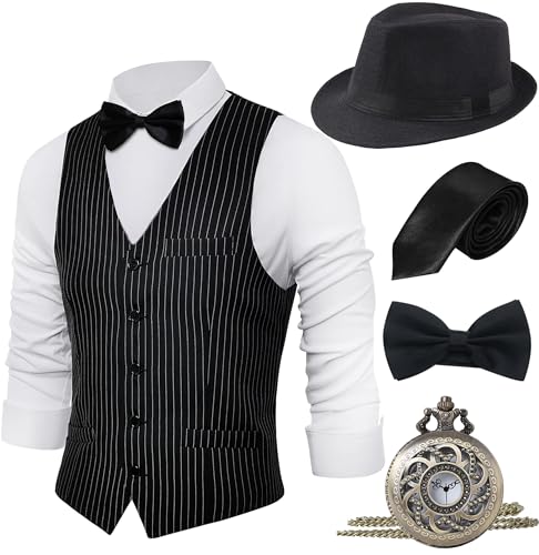 BABEYOND 1920er Herren Gatsby Gangster Weste Kostüm Zubehör Set Fedora Hut von BABEYOND