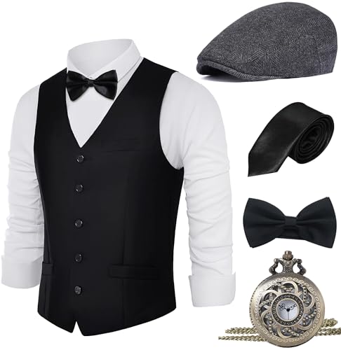 BABEYOND 1920er Herren Gatsby Gangster Weste Kostüm Zubehör Set Fedora Hut von BABEYOND