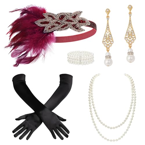 BABEYOND 1920er Jahre Flapper Zubehör Great Gatsby Kostüm Zubehör 20er Jahre Flapper Stirnband Perlenkette Handschuhe Kunststoffhalter von BABEYOND