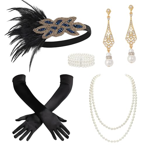 BABEYOND 1920er Jahre Flapper Zubehör Great Gatsby Kostüm Zubehör 20er Jahre Flapper Stirnband Perlenkette Handschuhe Kunststoffhalter von BABEYOND