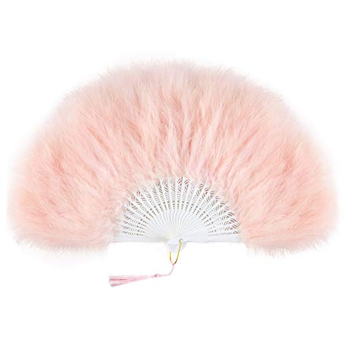 BABEYOND Damen Fächer Marabou Feder 1920s Vintage Stil Retro Handfächer Damen Gatsby Kostüm Flapper Zubehör (Baby Pink) von BABEYOND