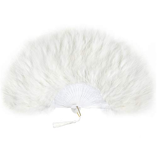 BABEYOND Damen Fächer Marabou Feder 1920s Vintage Stil Retro Handfächer Damen Gatsby Kostüm Flapper Zubehör (Elfenbein) von BABEYOND