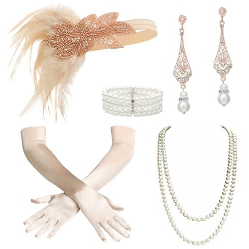 BABEYOND Damen Kost m Zubeh r Set 20s Flapper Stirnband Perlenkette Handschuhe Zigarettenspitze Einheitsgr e Set-119 von BABEYOND