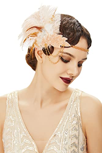 BABEYOND Stirnband Damen Pfau Feder Haarspange Gatsby Fasching Kostüm Haar Accessoires Champagner von BABEYOND