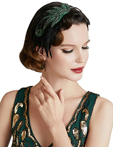 Coucoland 1920s Feder Haarreif Stirnband Damen 20er Jahre Stil Flapper Charleston Haarband Great Gatsby Damen Fasching Kostüm Accessoires (Grün) von BABEYOND