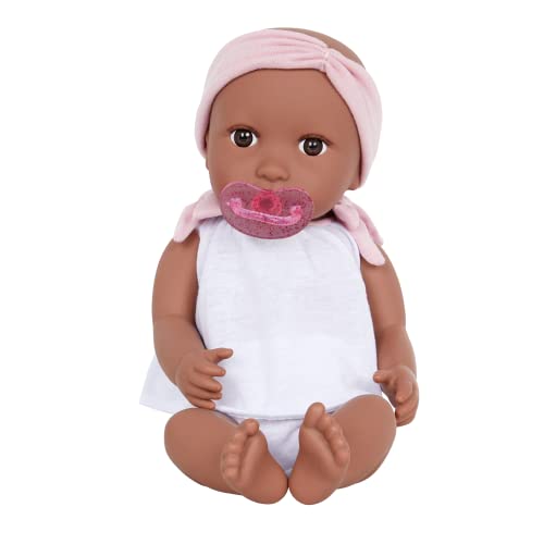 Babi BAB7227Z Baby Kleidung in Pink Weiß und Schnuller – Weiche 36 cm Puppe mit warmem Hautton und braunen Augen – Spielzeug ab 2 Jahren von BABI