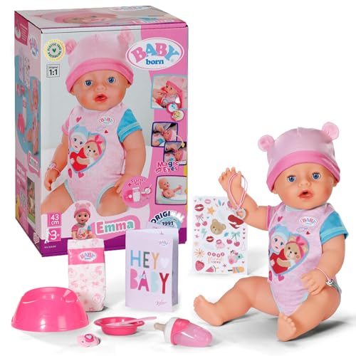 BABY born Emma, Babypuppe mit 10 Funktionen und Accessoires, für Kinder ab 3 Jahren, funktioniert ohne Batterie, 43cm große Puppe, 836392 Zapf Creation von BABY Born