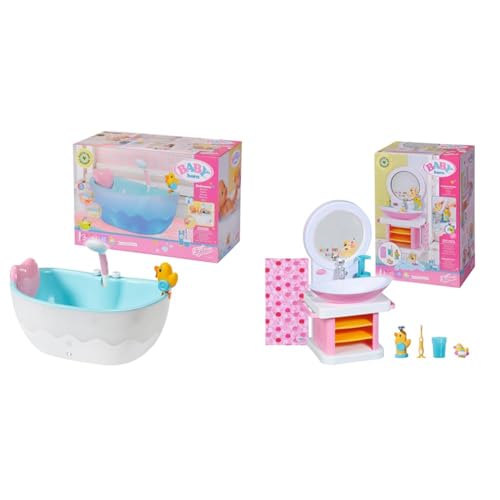 BABY Born Badewanne für Puppen mit Farbwechsel, Dusch-und Soundfunktion & Bath Waschtisch, interaktiver Puppenwaschtisch mit Licht- und Soundfunktion von BABY Born
