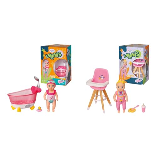 BABY Born Minis Badewannen-Spielset mit Minis-Puppe Amy und Ente, 906101 Zapf Creation & Minis Hochstuhl-Spielset mit Minis-Puppe Luna, Flasche und Teller, 906125 Zapf Creation von BABY Born