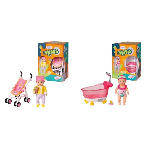 BABY Born Minis Kinderwagen-Spielset mit Minis-Puppe Eli und Kuscheltier, 906156 Zapf Creation & Minis Badewannen-Spielset mit Minis-Puppe Amy und Ente, 906101 Zapf Creation von BABY Born