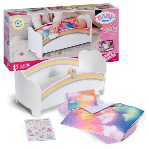 BABY Born Regenbogenbett, Puppenbett mit Regenbogenlichtern und beruhigender Einschlafmelodie inkl. Wendebettwäsche, 835999 Zapf Creation von BABY Born