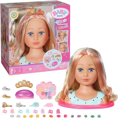 BABY Born Stylingkopf Prinzessin, Puppenschminkkopf für Kinder mit Langen blonden Haaren inkl. Schminkpalette, Bürste und Stylingaccessoires, Schminke für Puppe und Kinderhaut, 835432 Zapf Creation von BABY Born