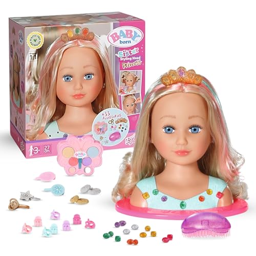 BABY Born Stylingkopf Prinzessin, Puppenschminkkopf für Kinder mit Langen blonden Haaren inkl. Schminkpalette, Bürste und Stylingaccessoires, Schminke für Puppe und Kinderhaut, 835432 Zapf Creation BABY Born Stylingkopf Prinzessin, Puppenschminkkopf für Kinder mit Langen blonden Haaren inkl. Schminkpalette, Bürste und Stylingaccessoires, Schminke für Puppe und Kinderhaut, 835432 Zapf Creation von BABY Born