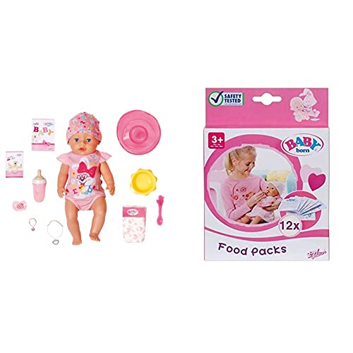 BABY born 827956 Magic Girl 43 cm & Puppen-Nahrung - Leicht für kleine Hände, Kreatives Spiel fördert Empathie & Soziale Fähigkeiten, Für Kleinkinder ab 3 Jahren - Inklusive 12 Beutel von BABY Born