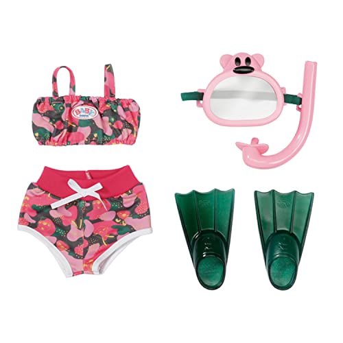 BABY born 832806 Weekend Deluxe Tauchspaß 43cm - Puppenzubehör Badeset Schwimmset für Puppen mit Bikini, Tauscherbrille, Schnorchel und Flossen in rosa und dunkelgrün von BABY Born