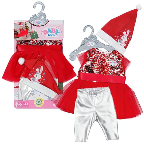 BABY born Weihnachtskleid, Puppenkleid mit Pailletten, Leggings und Weihnachtsmütze für 43cm Puppen, 836118 Zapf Creation von BABY Born