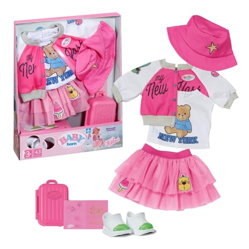 BABY born Deluxe Reiseoutfit mit Puppenkleid, Hut, Schuhen, Reisepass und Koffer für 43cm Puppen, 836316 Zapf Creation von BABY Born