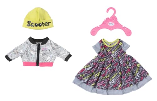 BABY born E-Scooter Outfit-Set für 43 cm Puppen mit buntem Puppenkleid, Jacke und Mütze, 837672 Zapf Creation von BABY Born