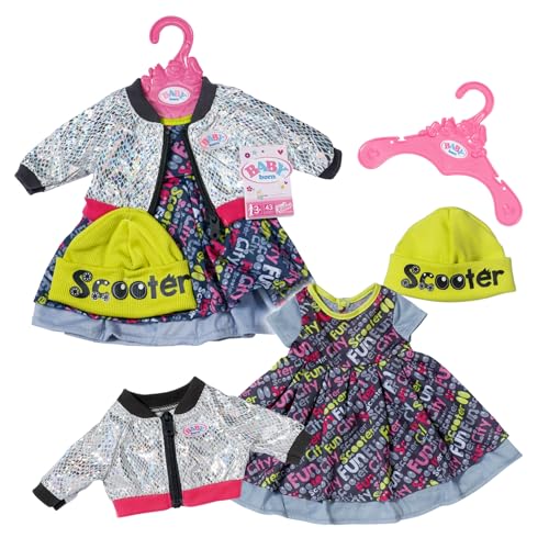 BABY born E Scooter Outfit 43cm, Set für 43 cm Puppen mit Buntem Puppenkleid, Jacke und Mütze, 837672 Zapf Creation von BABY Born