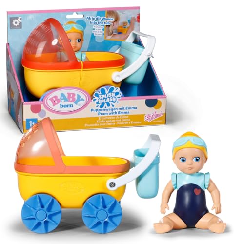 BABY born Splish Splash Kinderwagen mit Emma, Bade-Spielzeug-Set mit Emma im Kinderwagen, Saugnäpfe zum Befestigen, für Kinder ab 1 Jahr geeignet, 838099 Zapf Creation, Light Skin von BABY Born