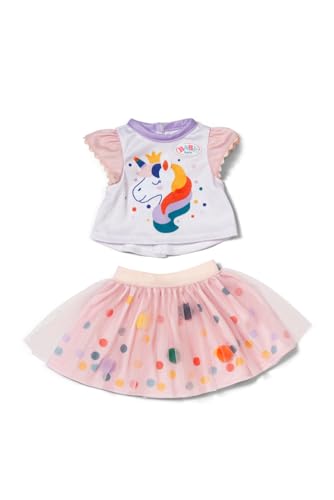 BABY born Tutu Kleid mit Einhorn Print, Set aus Kurzarm-Shirt und Tüllrock mit bunten Punkten für 43cm Puppen, 871720 Zapf Creation von BABY Born