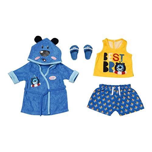 BABY born Bath Deluxe Bademantel 43cm - Puppenkleidung für 43 cm Puppen, Bade-Set in blau gelb bestehend aus Bademantel, Shirt, Shorts und Badelatschen 832011, Zapf Creation von BABY Born