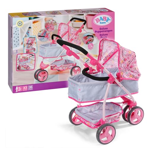 BABY born Deluxe Puppenwagen, Puppenwagen mit Verstellbarer Liege-Fläche und Griff, 834145 Zapf Creation von BABY Born