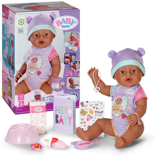 BABY born Eva 43cm, Babypuppe mit 10 Funktionen und Accessoires, für Kinder ab 3 Jahren, funktioniert ohne Batterie, 43cm große Puppe, 836408 Zapf Creation von BABY Born