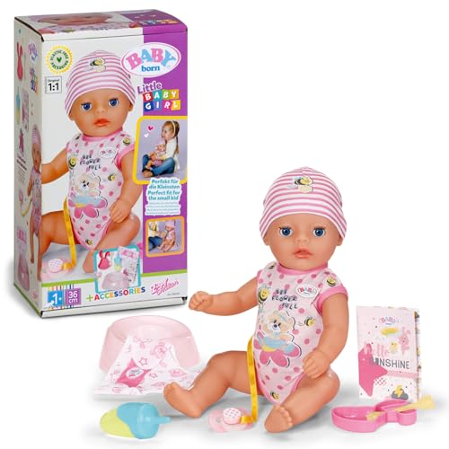 BABY Born Little Baby Girl, Babypuppe mit 7 Funktionen für Kleinkinder ab 1 Jahr, funktioniert ohne Batterie, 36 cm große Puppe, 835333 Zapf Creation, Black von BABY Born