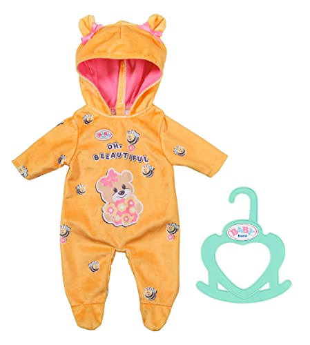 BABY born Bear PUPPE Zapf Creation 834619 Little Onesie 36cm-Puppenanzug Einteiler mit Kapuzen, Bären-Ohren und Schleifchen, Gold gelb, Einfarbig, rot, S von BABY Born