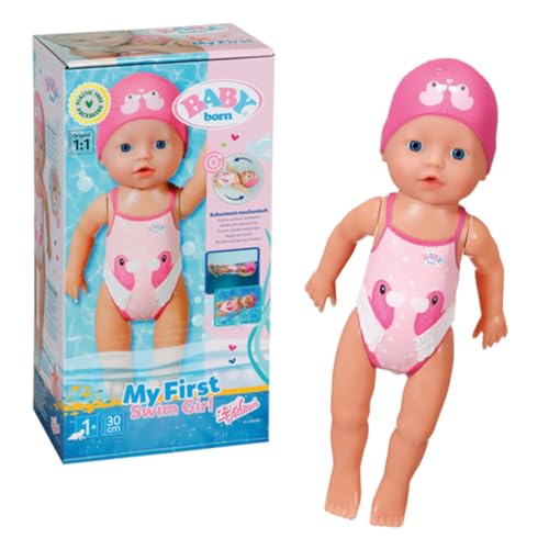 BABY born My First Swim Girl, Aufzieh-Badepuppe, wasserfest, funktioniert ohne Batterien, 30 cm große Puppe, 831915 Zapf Creation von BABY Born