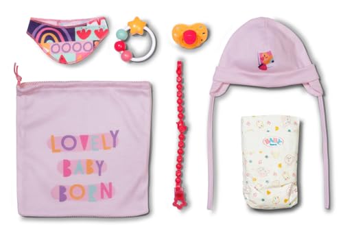 BABY born Neugeborenen-Set mit Mütze, Windel, Rassel, Halstuch, Schnuller und Schnullerkette passend zum Neugeborenen-Outfit für 43cm Puppen, 837979 Zapf Creation von BABY Born