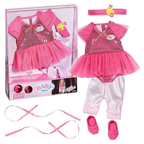 BABY born Puppe Zapf Creation 834176 Deluxe Ballerina 43cm-Puppenzubehör Puppenkleidung Set bestehend aus Glitzer-Body, Leggings, Schuhen und Haarband in rosa, Einfarbig, Rose, 43 cm von BABY Born