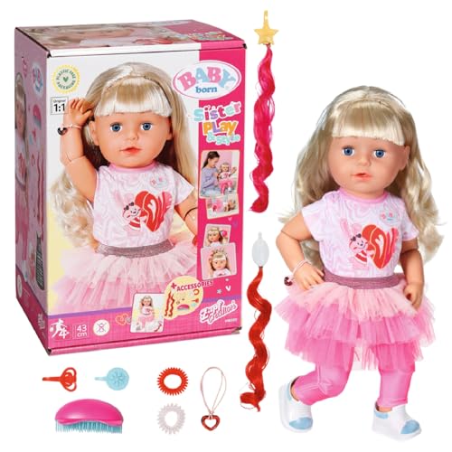BABY born Sister Play & Style, Puppe mit Haaren und 6 Funktionen für Kinder ab 4 Jahren, funktioniert ohne Batterie, 835401 Zapf Creation von BABY Born