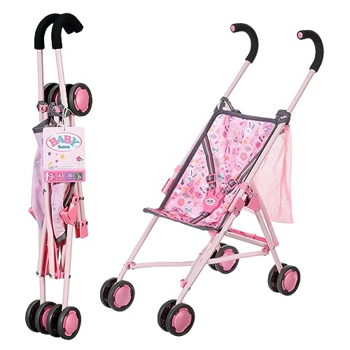 BABY born Stroller mit Tasche, faltbarer Puppenwagen mit 3-Punkt-Gurt, 62 cm Griffhöhe, 832547 Zapf Creation von BABY Born