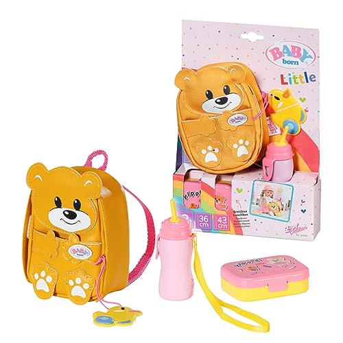 BABY born Zapf Creation 834961 Kindergarten Rucksack Set 36 cm-gelber Puppenrucksack in Bärenform mit Lunchbox und Trinkflasche, Gelb von BABY Born