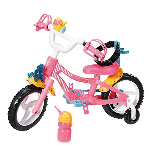 BABY born Zapf Creation 835210 Fahrrad-rosa Puppenfahrrad für 43cm große Puppen mit Stützrädern, Schlaufen und Sicherheitsgurt, Blinklicht, Hupe und Flasche von BABY Born