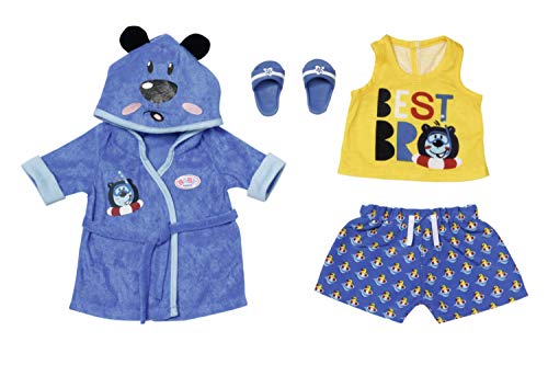 BABY born Zapf Creation 830499 Bath Deluxe Bademantel 43 cm-Puppenkleidung Set bestehend aus blauem Puppenbademantel, Shirt, Shorts und Schuhen, Mehrfarbig von BABY Born