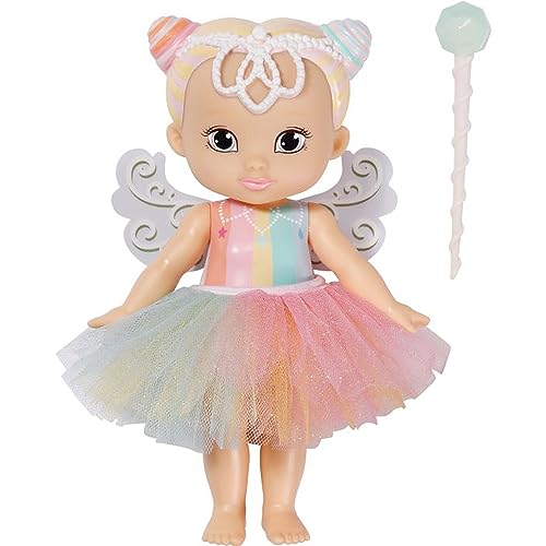 BABY born Storybook Fairy Rainbow 18 cm, Feen-Puppe mit flatternden Flügeln, Farbwechsel Tattoo, Feenlicht, Zauberstab, Kulisse und Bilderbuch, 831830 Zapf Creation von BABY Born