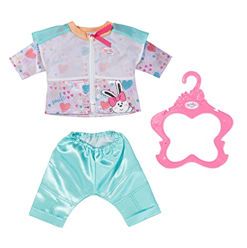 BABY born 832622 Freizeitanzug Aqua 43cm - Puppenkleidung Set bestehend aus farbenfrohe Freizeitjacke mit türkiser Glanzleggings und Kleiderbügel von BABY Born