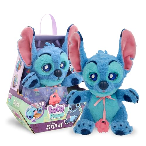 BABY PAWS Stitch, Interaktives Plüschtier Mit Soundfunktion beim Öffnen und Schließen der Augen, inklusive Einer Tragedecke, Geschenk Spielzeug für Kinder ab 18 Monaten von BABY PAWS