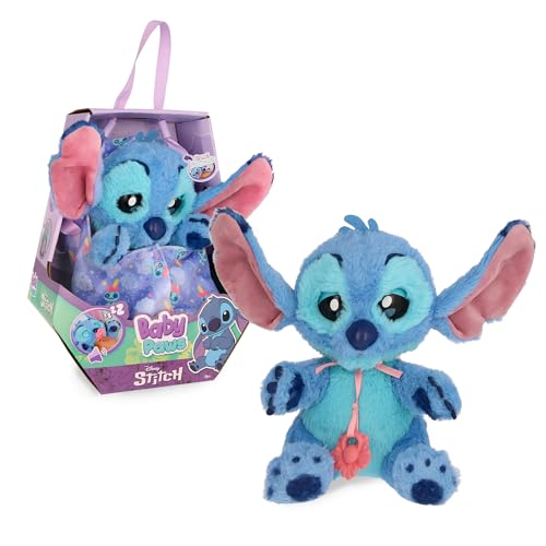 BABY PAWS Stitch, Interaktives Plüschtier Mit Soundfunktion beim Öffnen und Schließen der Augen, inklusive Einer Tragedecke, Geschenk Spielzeug für Kinder ab 18 Monaten von BABY PAWS