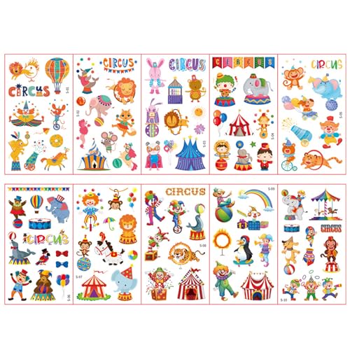 BABYVIVA 10 Blätter/Set Temporäre Aufkleber Kinder Arm Gesicht Kinder Beine Kunst Cartoon Zirkus Troup Aufkleber von BABYVIVA