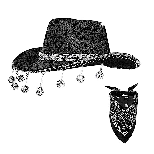 BABYVIVA Cowboyhut, Kopftuch und Cowboyhut, Western-Cowgirl-Hut für Damen, Mädchen, Foto-Requisiten, schimmernde Cowgirl-Hüte, Party von BABYVIVA