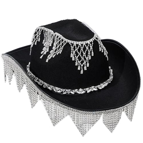 BABYVIVA Cowboyhut, Urlaubs-Cowboyhut, Diamant-Quasten, Handperlen, Kristall, Geschenk für Mädchen, Cowgirl-Hut für Karneval, Musikfestival von BABYVIVA